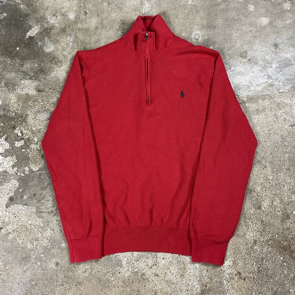 Polo Ralph Lauren 1/4 Zip Sweater Size XL Red Pima Cotton Pullover Pony Logo